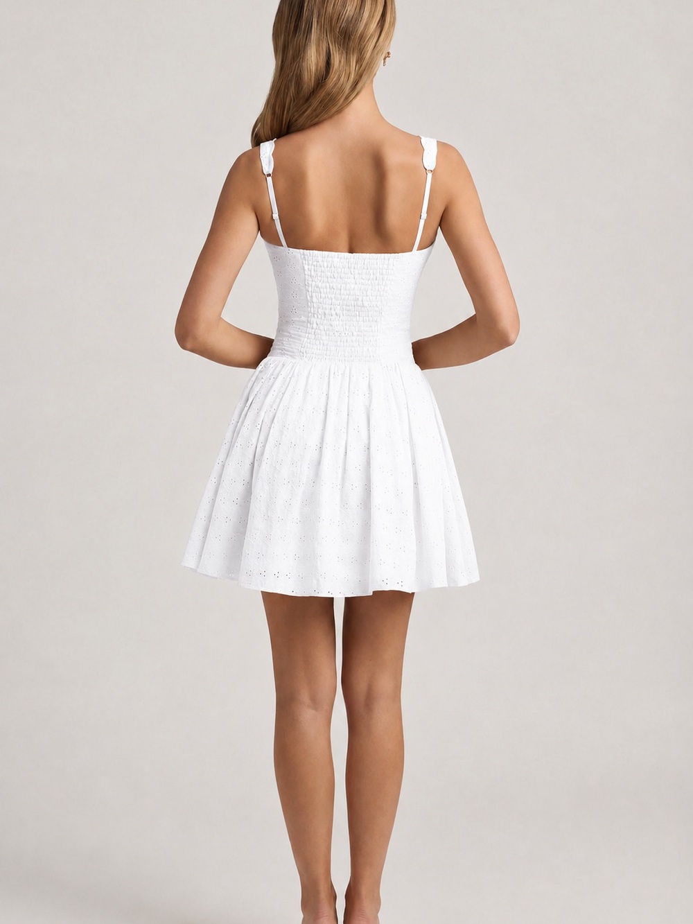 NWOT Oh Polly Sabina Broderie Anglaise Bow-Detail A-Line Mini Dress in White - Picture 3 of 8